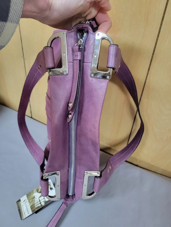 B. Makowsky Purple Naked Leather Shoulder Bag - Picture 7 of 15